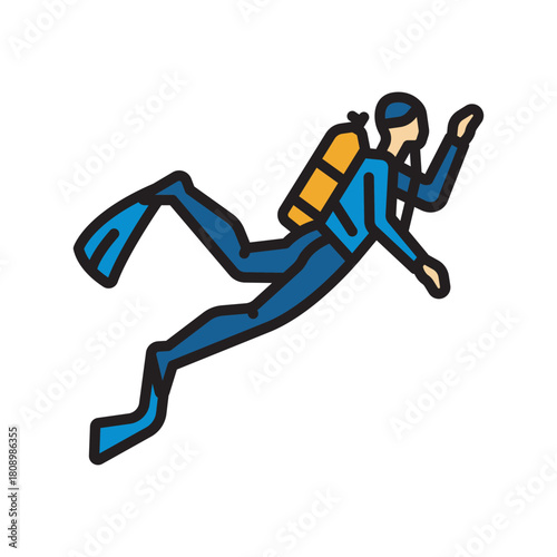 Scuba diver black line icon for digital and print projects.