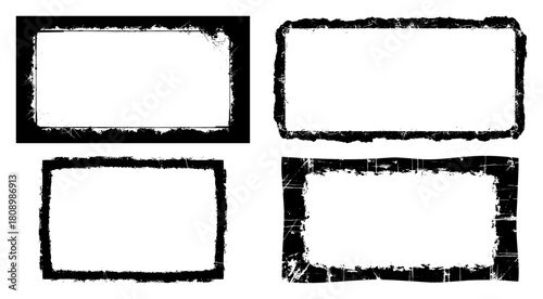 Grunge Distressed Rectangle Frames Border Set Vector Illustration