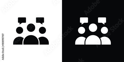 Group discussion icon in glyph shilhouette black and white colors
