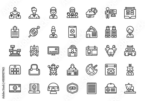 Minimal linear icons set for business, technology, and everyday activities