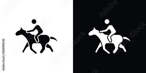 Horse riding icon in glyph shilhouette black and white colors