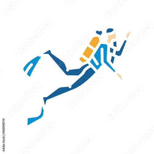 Scuba diver black line icon for digital and print projects.