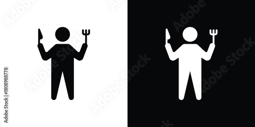 Hungry human icon in glyph shilhouette black and white colors