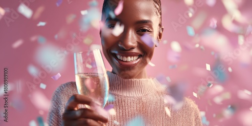 Woman is holding a wine glass and smiling