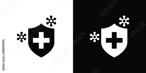 Immune system icon in glyph shilhouette black and white colors