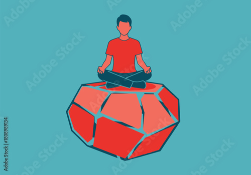 Meditative mindset: person practicing yoga on geometric rock