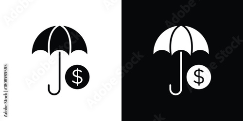 Investment insurance icon in glyph shilhouette black and white colors