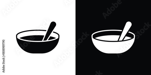Japanese soup bowl icon in glyph shilhouette black and white colors