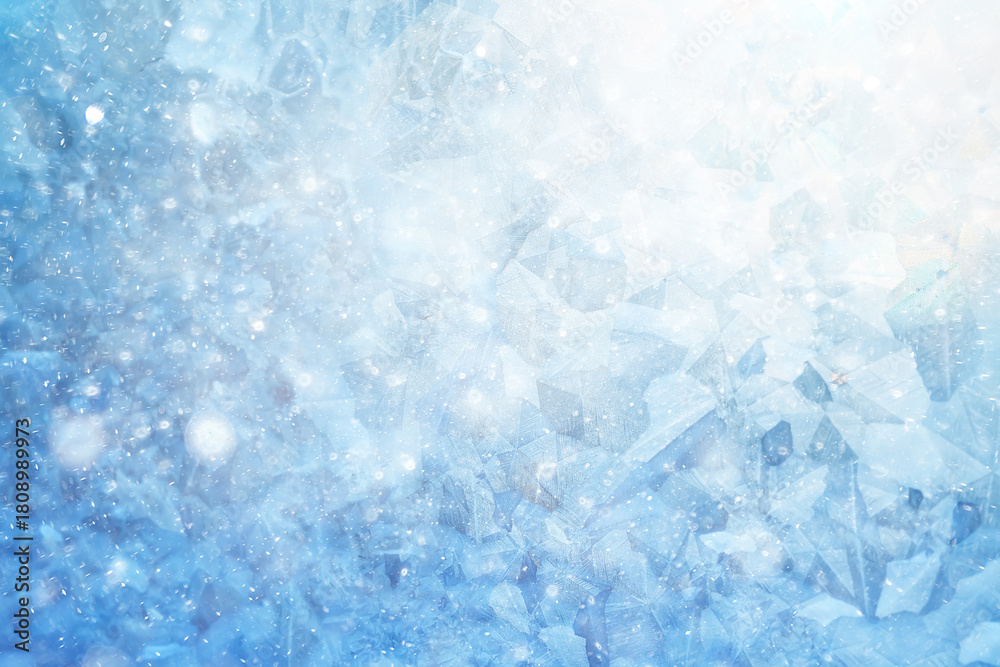 Fototapeta premium winter blue background ice frozen texture on the window