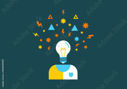 Bright idea concept: abstract geometric shapes and light bulb design
