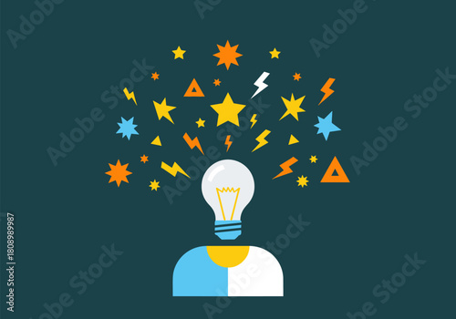 Creativity and innovation concept with light bulb and colorful geometric shapes