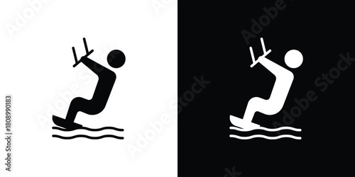 Kitesurf sign icon in glyph shilhouette black and white colors
