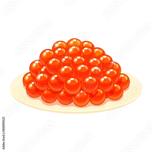 Pile of bright orange salmon roe served on a small white plate