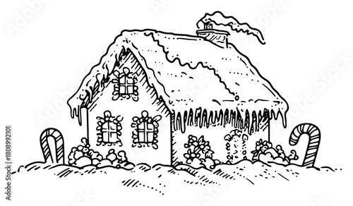 Gingerbread House with Icing and Candy Christmas Illustration