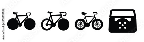 Bicycle icon collection and bike in car trunk symbol vector