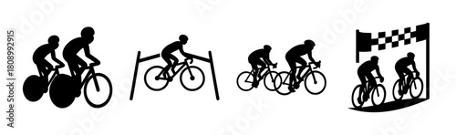 Cycling race silhouette set depicting competitive sports event