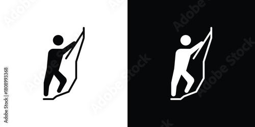 Mountain climb icon in glyph shilhouette black and white colors