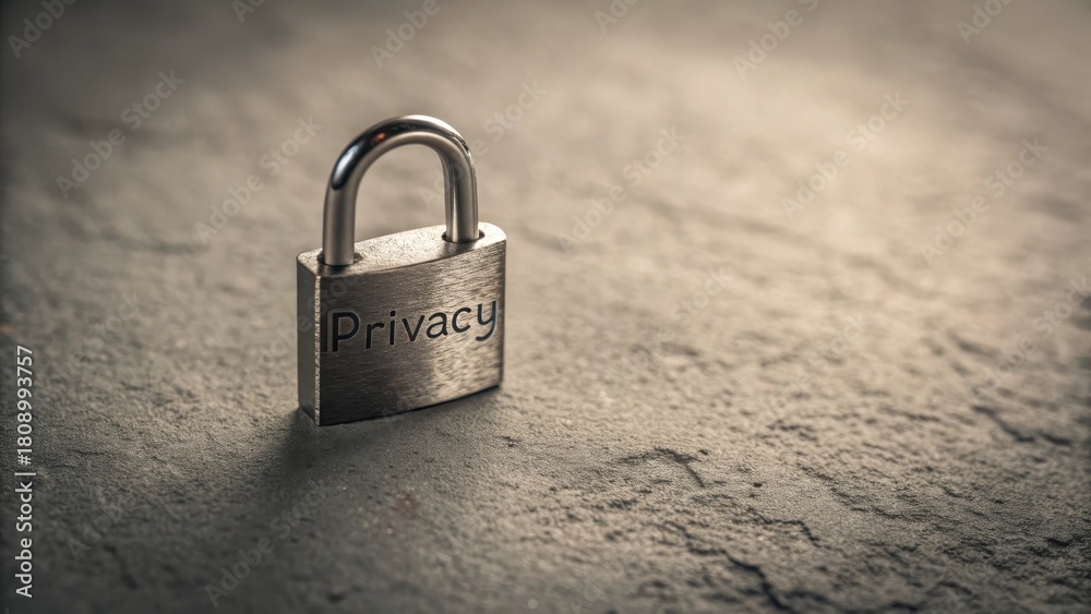 Fototapeta premium Silver Padlock Resting on a Textured Surface Concept of Privacy