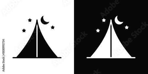 Night camping icon in glyph shilhouette black and white colors