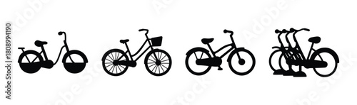 Various bicycle silhouettes on a clean white background