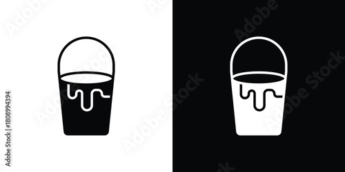 Paint bucket icon in glyph shilhouette black and white colors