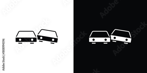 Overturned car icon in glyph shilhouette black and white colors