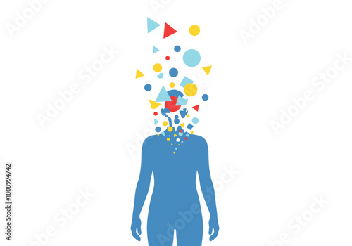 Abstract human silhouette with colorful geometric shapes explosion