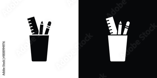 Pencil box icon in glyph shilhouette black and white colors