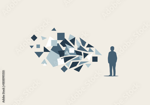 Abstract geometric shapes with silhouette figure in minimalist design