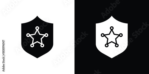 Police badge icon in glyph shilhouette black and white colors