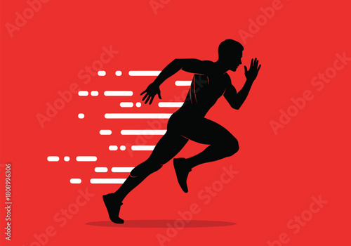 Dynamic running silhouette with speed effect on red background