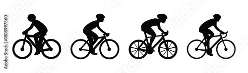 Diverse bicycle riders silhouettes cycling vector icons set