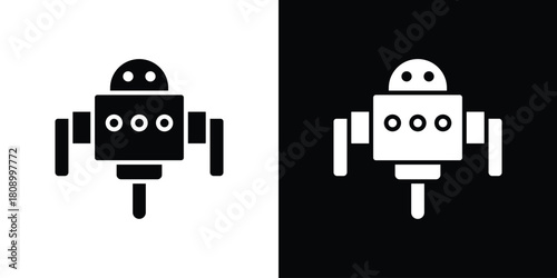 Robot assistant icon in glyph shilhouette black and white colors