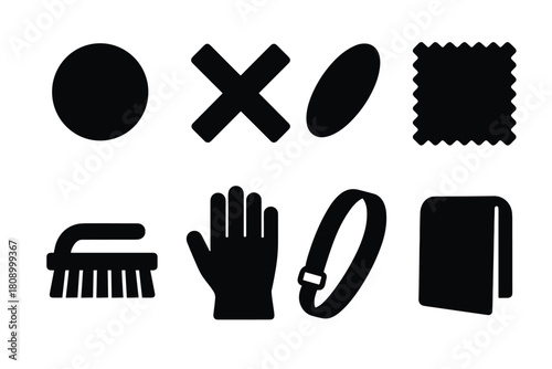 Silhouette icons of car cleaning tools and supplies in black set