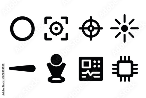 Set of technology and interface icons in bold black silhouette style