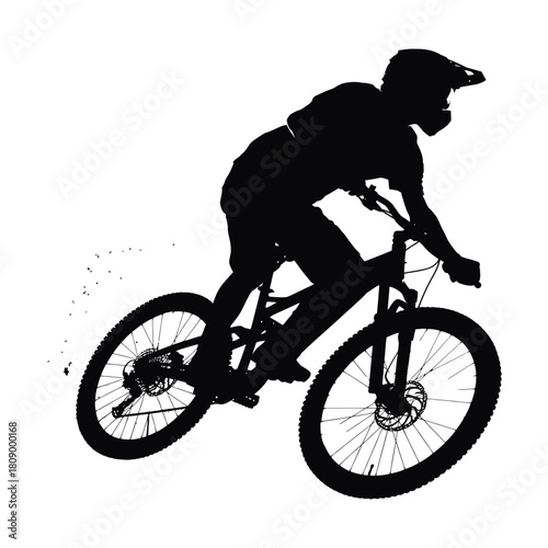 Silhouette of a mountain biker riding downhill isolated on, capturing the thrill and adrenaline of extreme sports in a dynamic pose