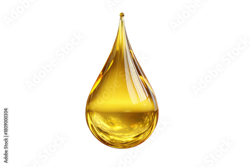 Golden liquid drop with reflections against black background yellow