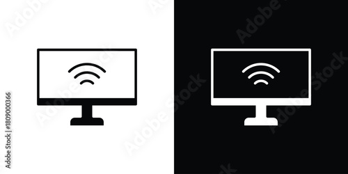 Smart tv icon in glyph shilhouette black and white colors