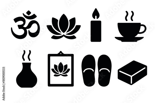 Simple yoga and meditation icons: relaxation symbols for wellness and calmness