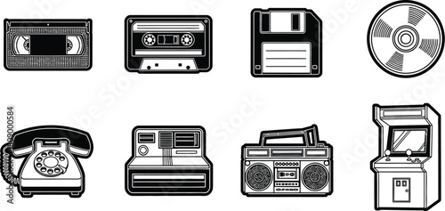 Vector art of retro technology icons