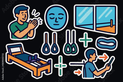 Daily routine sticker set with health and wellness themes in vibrant colors