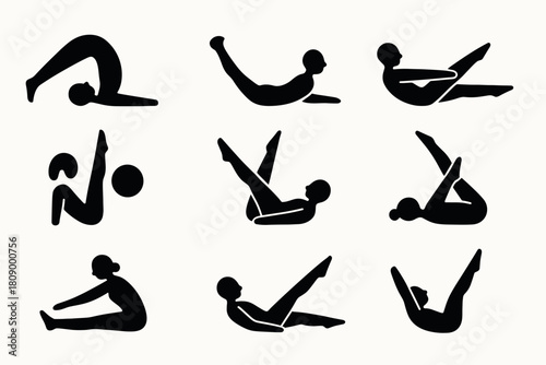 Silhouette yoga poses: dynamic fitness collection featuring strength and flexibility