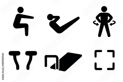 Minimalist workout icons set: silhouette exercise and fitness symbols