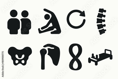 Simple black health and fitness icons set for medical and wellness applications