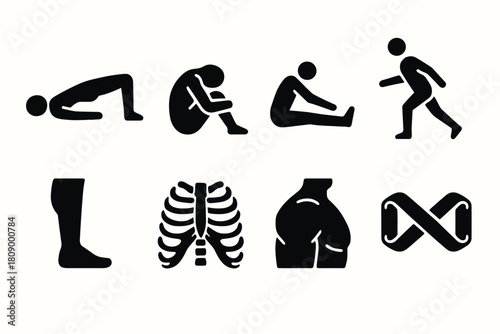 Silhouette figures engaging in exercise and anatomy poses