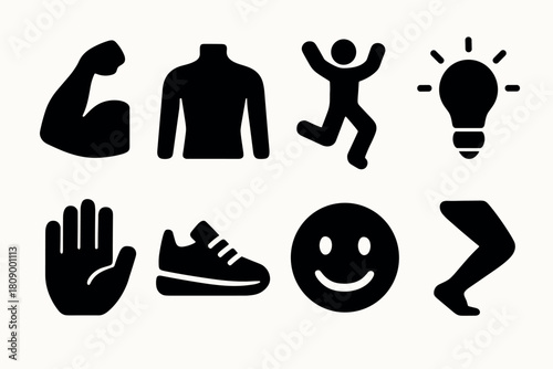 Bold black silhouette icons for fitness, fashion, and lifestyle designs