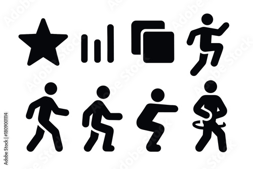 Minimalist dance icons set in solid black silhouette style