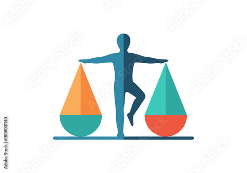 Silhouette of balanced figure with colorful scales symbolizing harmony and equilibrium