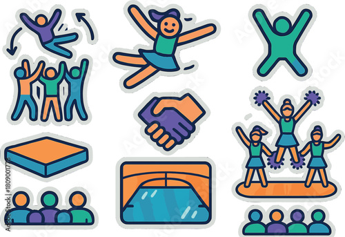 Cheerful team activities: celebrating joy and success in playful cartoon style