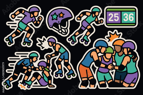 Roller derby action: vibrant sport scenes with dynamic movement and team spirit